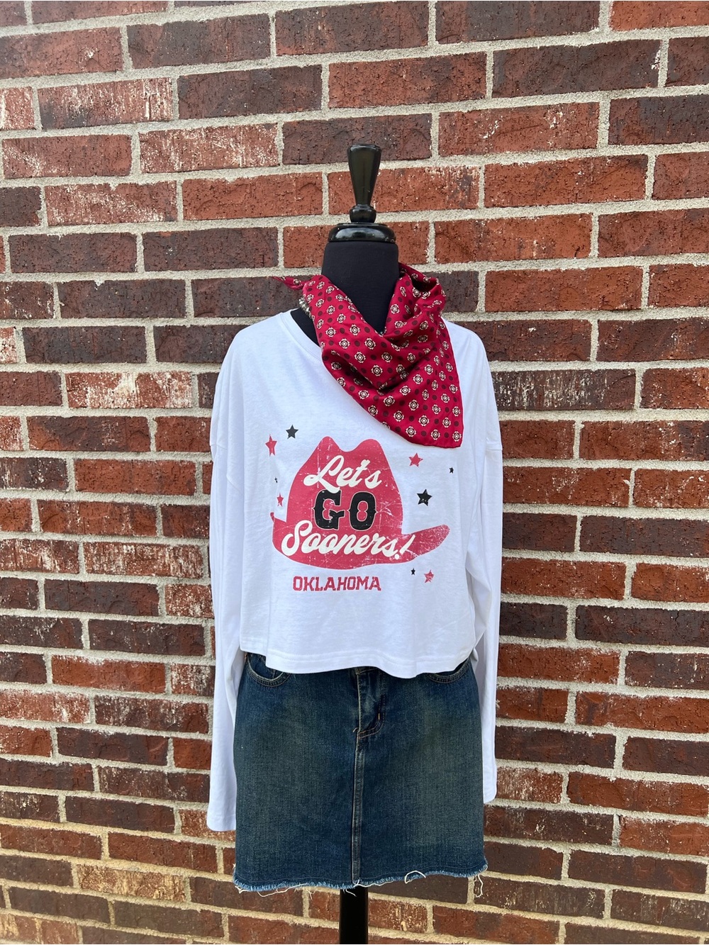 White "Let's Go Sooners" Bell-Sleeve Cropped Tee